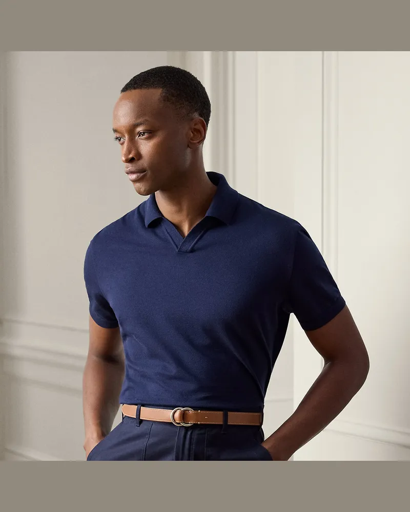 Ralph Lauren Poloshirt aus Baumwoll-Kaschmir-Piqué Blue