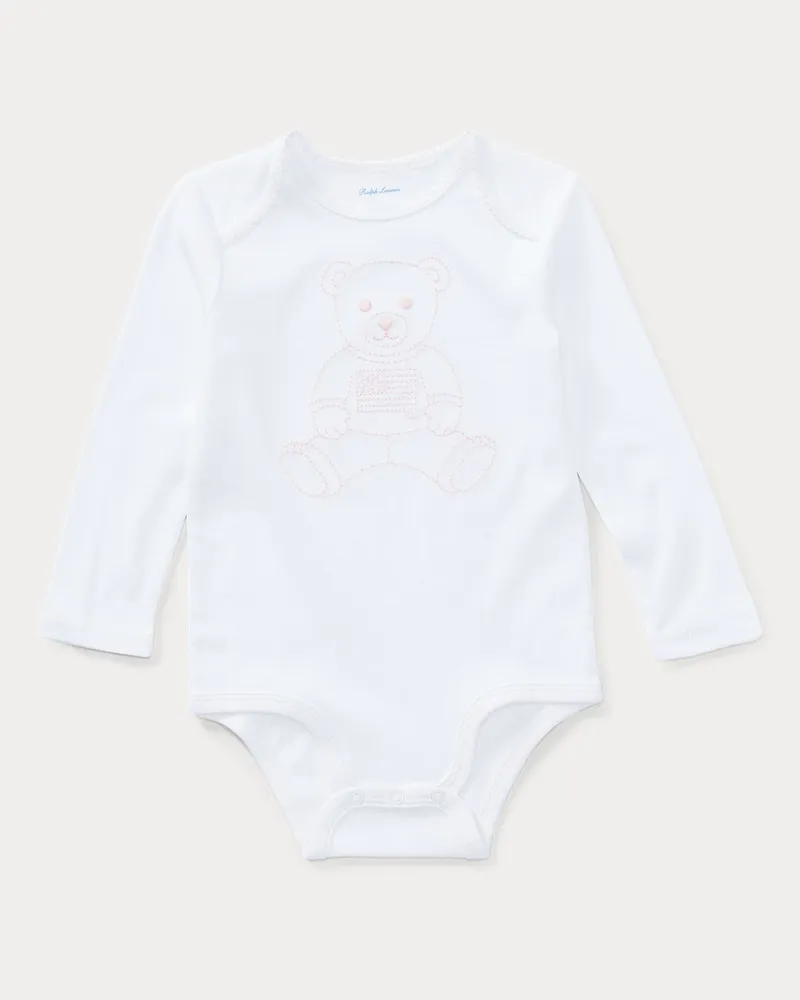 Ralph Lauren Baumwoll-Babybody mit Polo Bear White