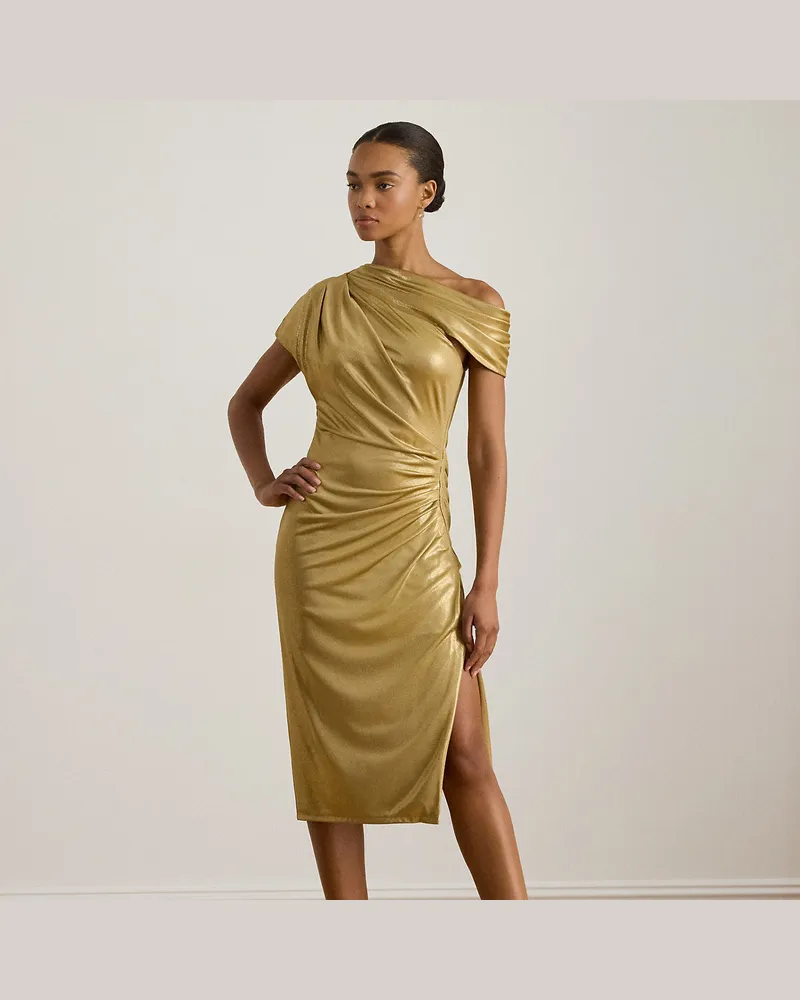 Ralph Lauren Schulterfreies Metallic-Cocktailkleid Gold