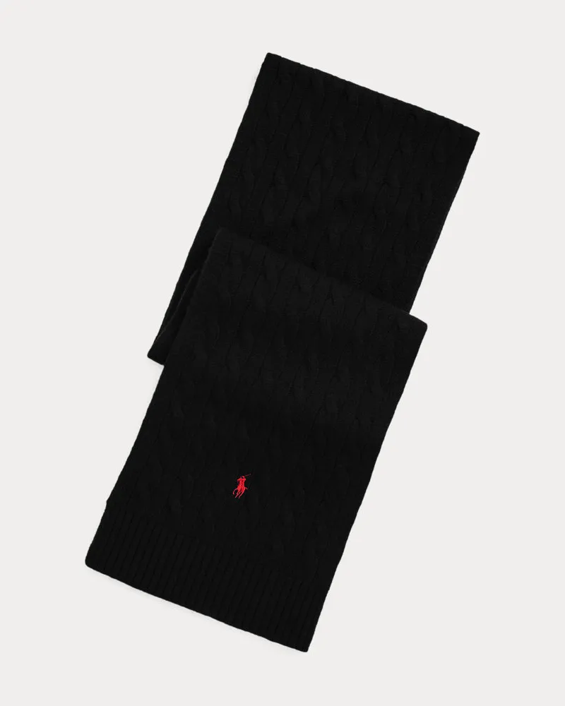 Ralph Lauren Zopfmuster-Schal aus Wollmischung Black