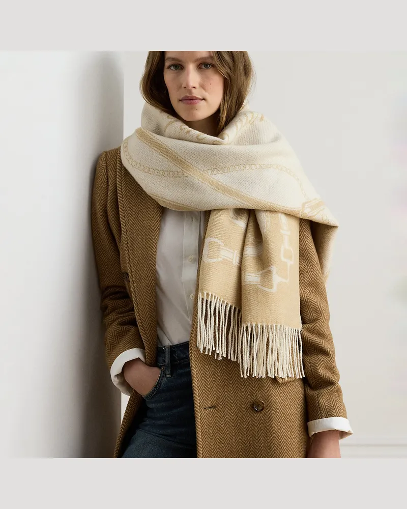 Ralph Lauren Schal mit Fransenbesatz und Gürtelmotiv Cream