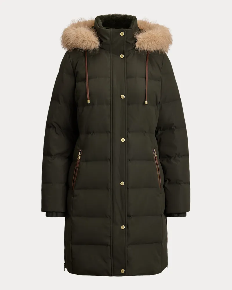 Ralph Lauren Daunenmantel mit Kapuze und Kunstpelz Green