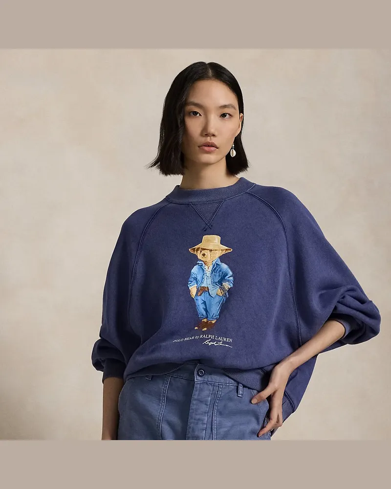Ralph Lauren Fleece-Rundhalspullover mit Polo Bear Blue