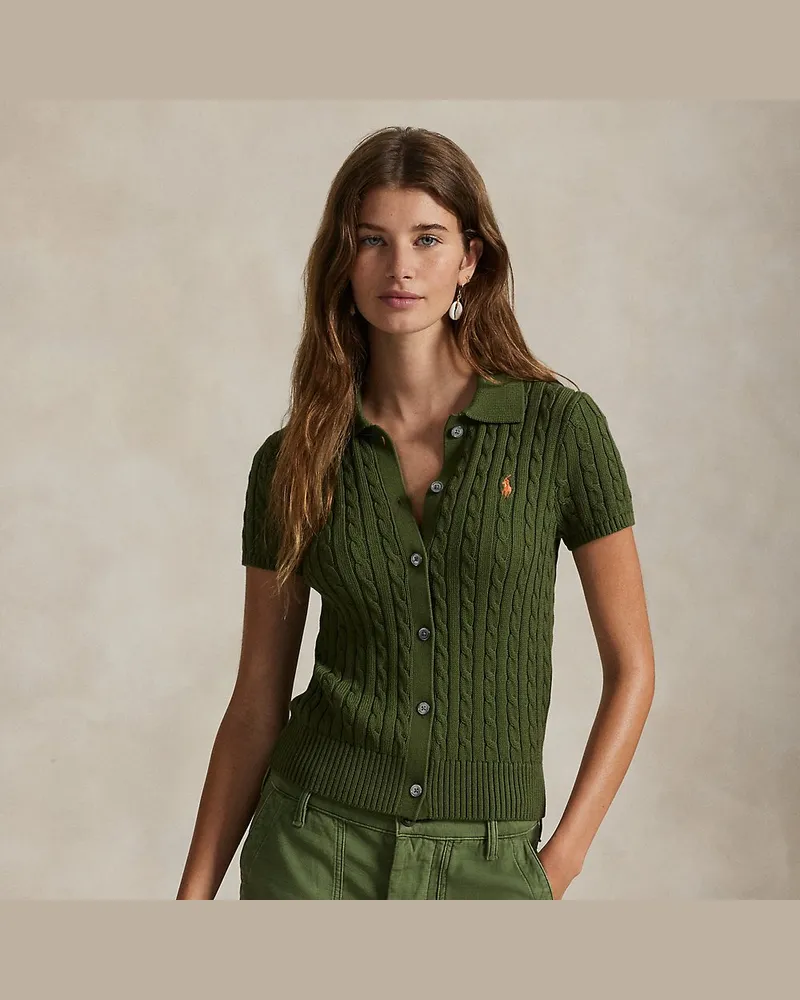 Ralph Lauren Polo-Strickjacke mit Zopfmuster Green