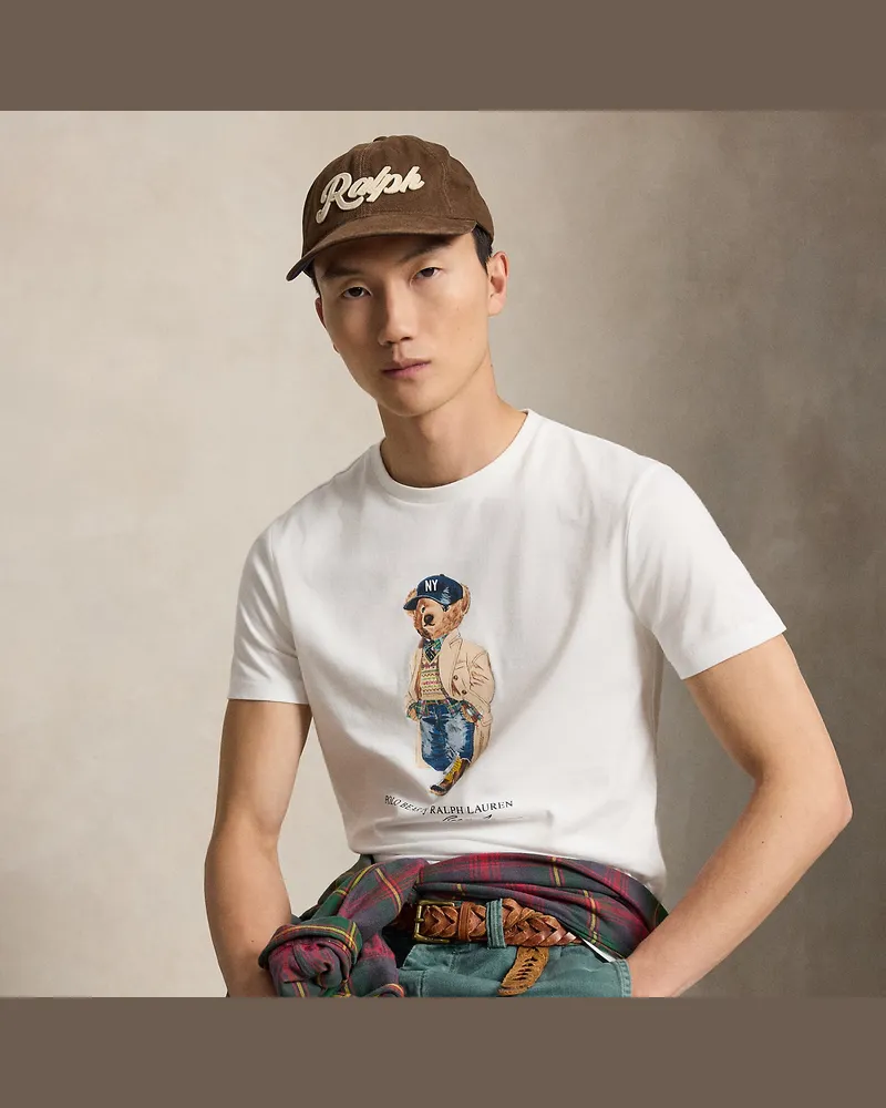 Ralph Lauren Custom-Slim-Fit T-Shirt mit Polo Bear White
