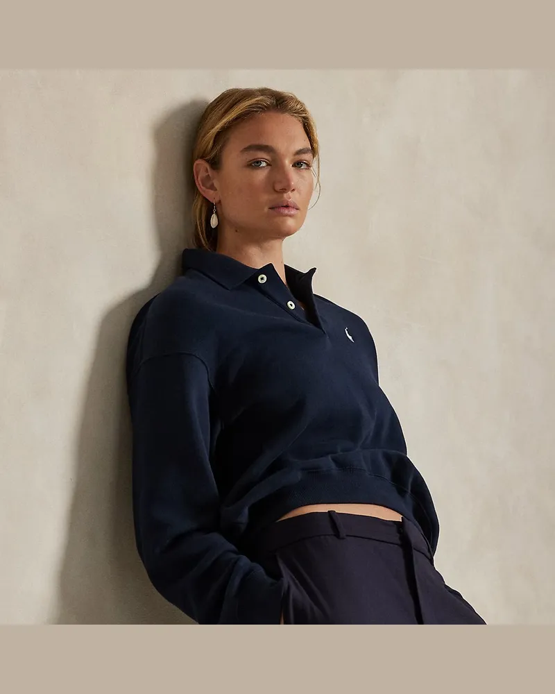 Ralph Lauren Fleecepullover mit Polokragen und Logo Blue