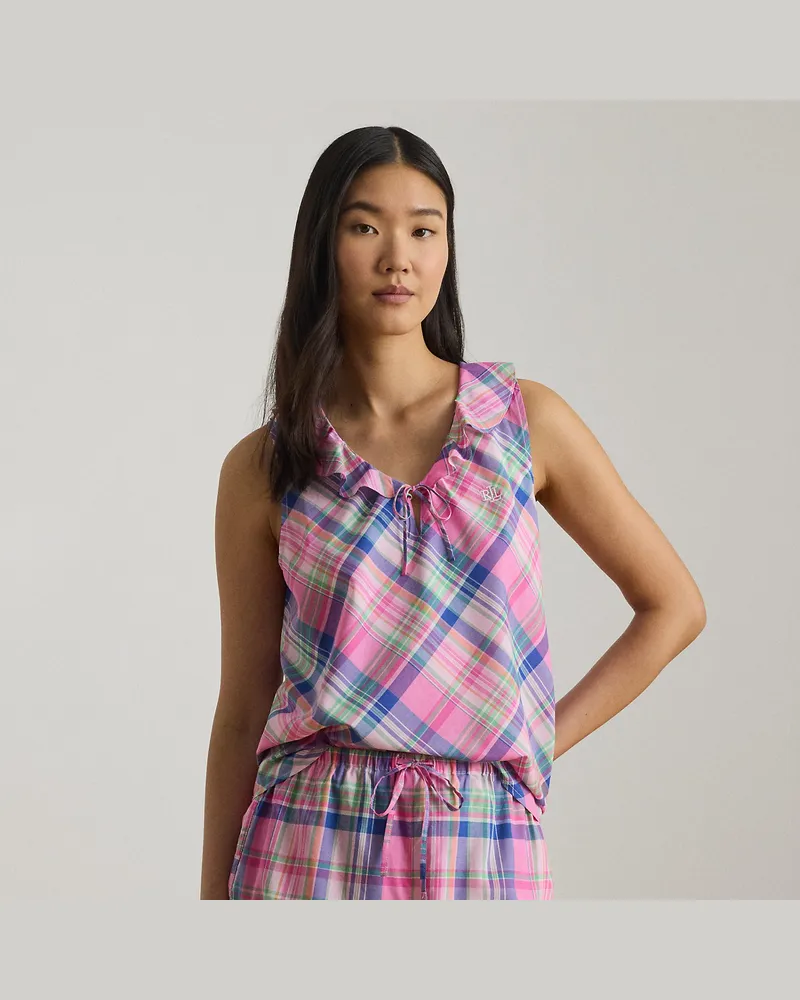 Ralph Lauren Karierter Batist-Pyjama mit Boxershorts Pink