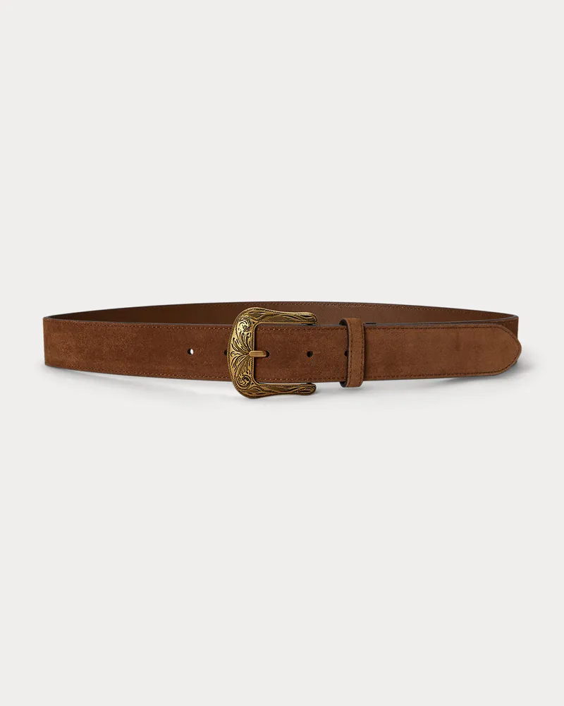 Ralph Lauren Wildledergürtel mit geprägter Schnalle Brown