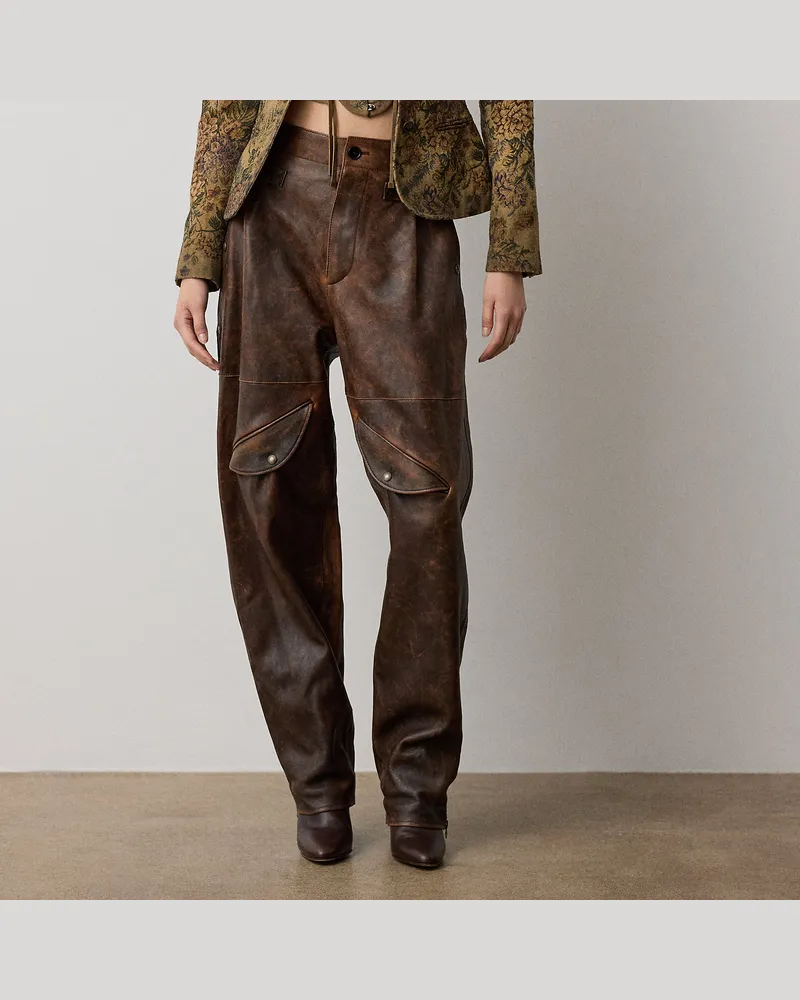 Ralph Lauren Hose Hania aus Lammleder in Used-Optik Brown
