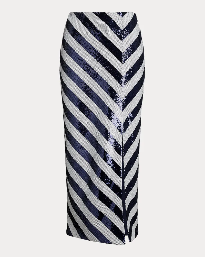 Ralph Lauren Gestreifter Pailletten-Bleistiftrock Blue