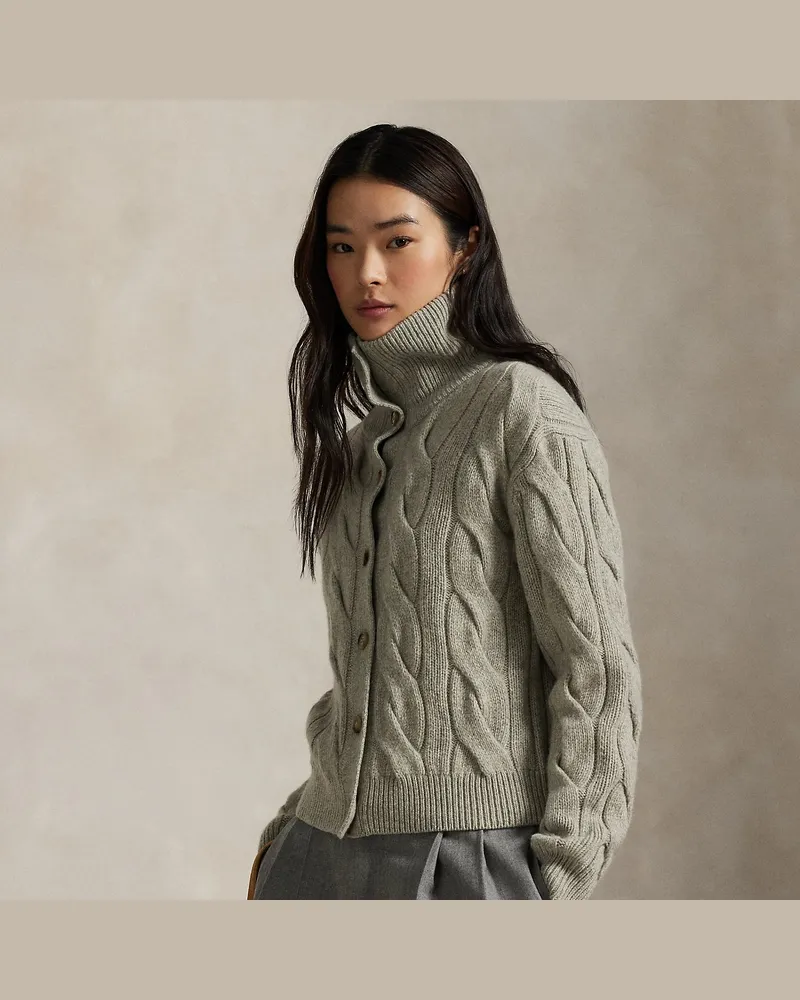 Ralph Lauren Zopfmuster-Strickjacke mit Tunnelkragen Grey