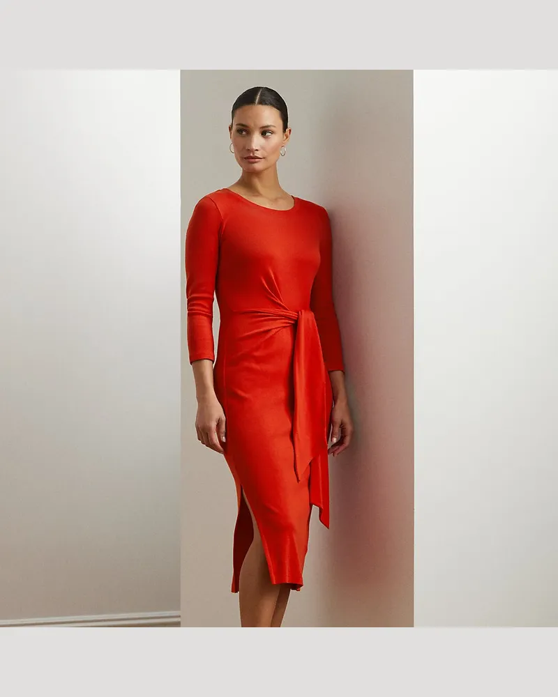 Ralph Lauren Rundhalskleid mit Bindedetail vorne Red