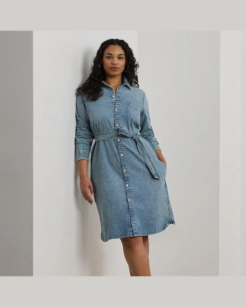 Ralph Lauren Plus Größen - Denim-Hemdkleid mit Gürtel Blue