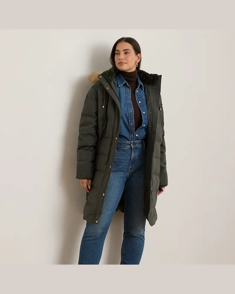 Ralph Lauren Plus Größen - Daunenmantel mit Kapuze und Kunstpelz Green