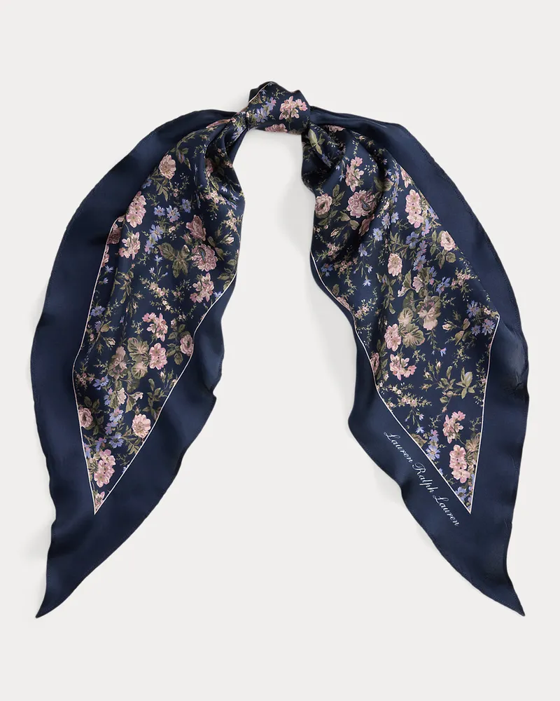 Ralph Lauren Geblümter Seidenschal mit Rautenmuster Blue