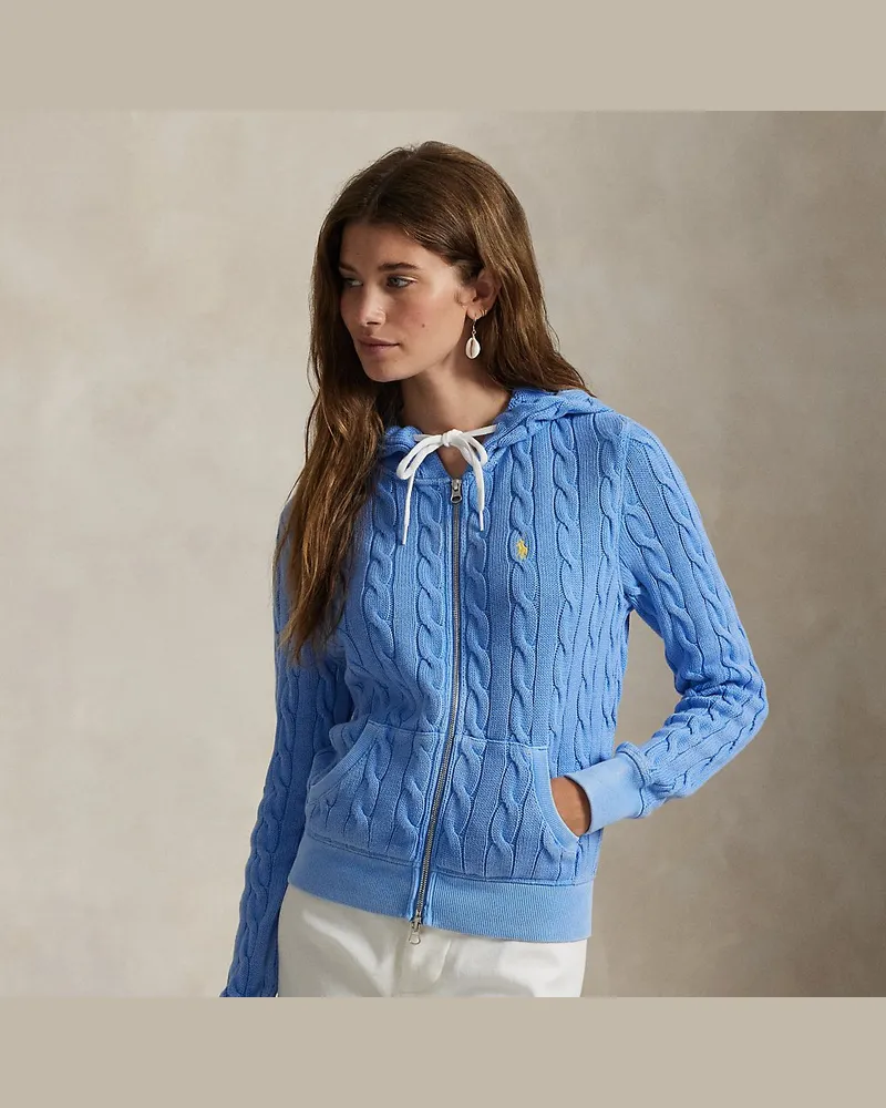 Ralph Lauren Baumwoll-Kapuzenjacke mit Zopfmuster Blue