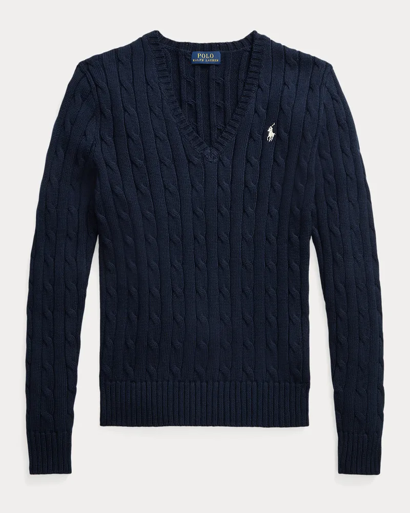 Ralph Lauren Zopfmusterpullover mit V-Ausschnitt Blue