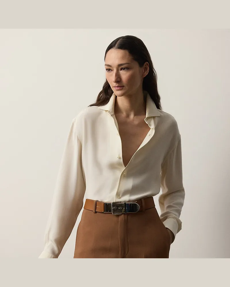 Ralph Lauren Relaxed-Fit Seiden-Marocain-Caprihemd Cream