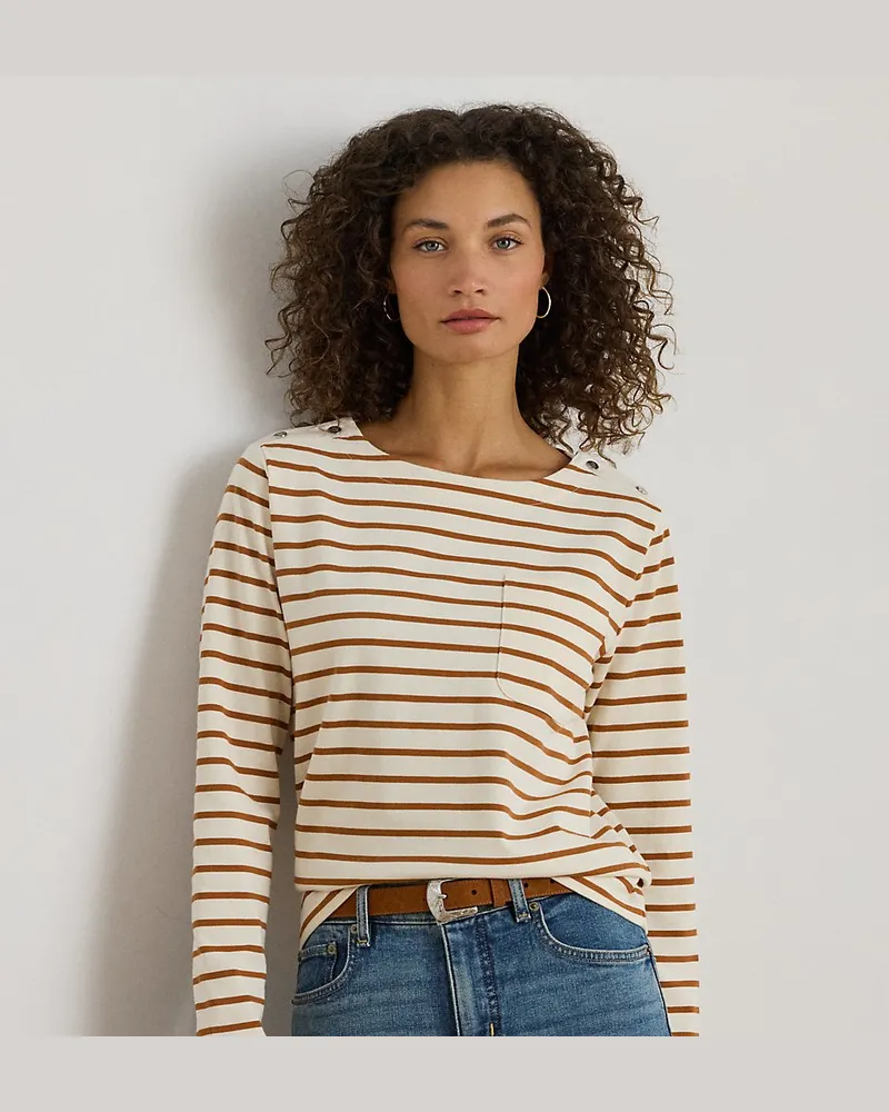 Ralph Lauren Jersey-Oberteil mit U-Boot-Ausschnitt Cream
