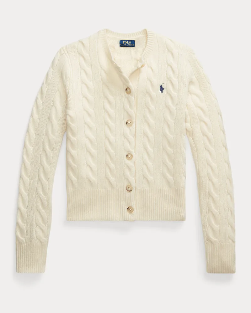 Ralph Lauren Woll-Kaschmir-Strickjacke mit Zopfmuster White