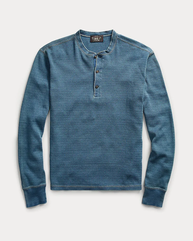 Ralph Lauren Indigoblaues Henley aus Jacquardstrick Blue