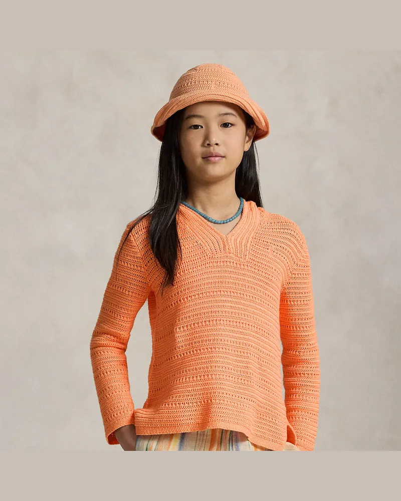 Ralph Lauren Baumwoll-Kapuzenpullover mit Häkelmuster Orange