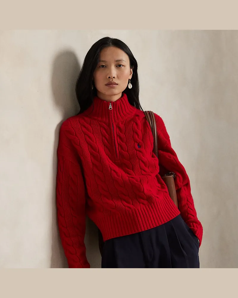 Ralph Lauren Woll-Kaschmir-Pullover mit Zopfmuster Red
