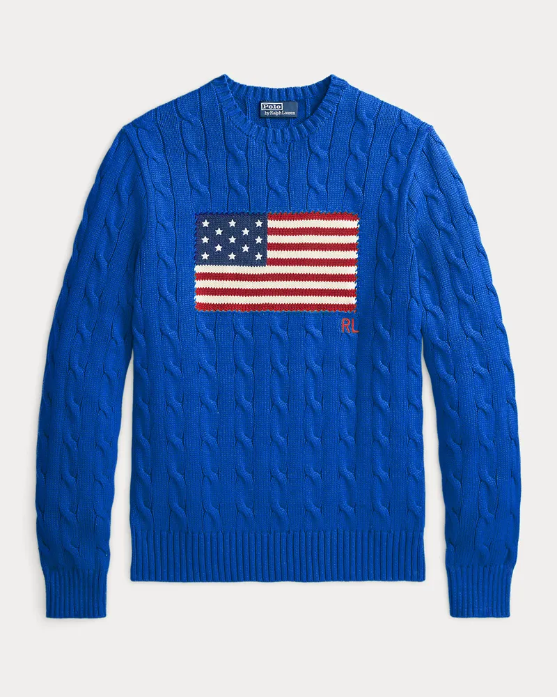 Ralph Lauren Pullover mit Zopfmuster und US-Flagge Blue