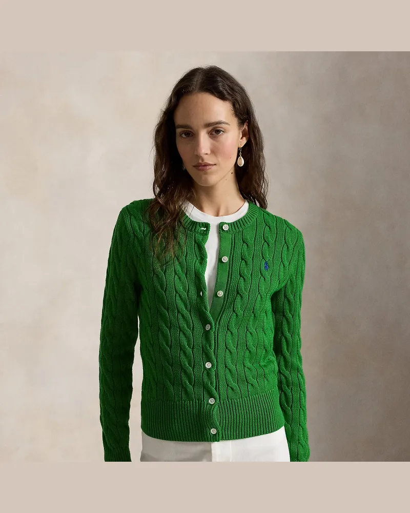 Ralph Lauren Rundhalsstrickjacke mit Zopfmuster Green