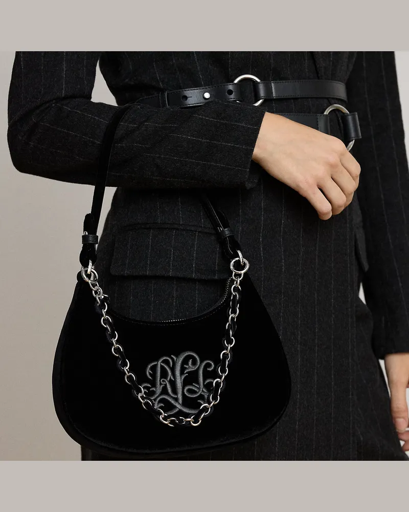 Ralph Lauren Schultertasche Marcy aus Samt Black