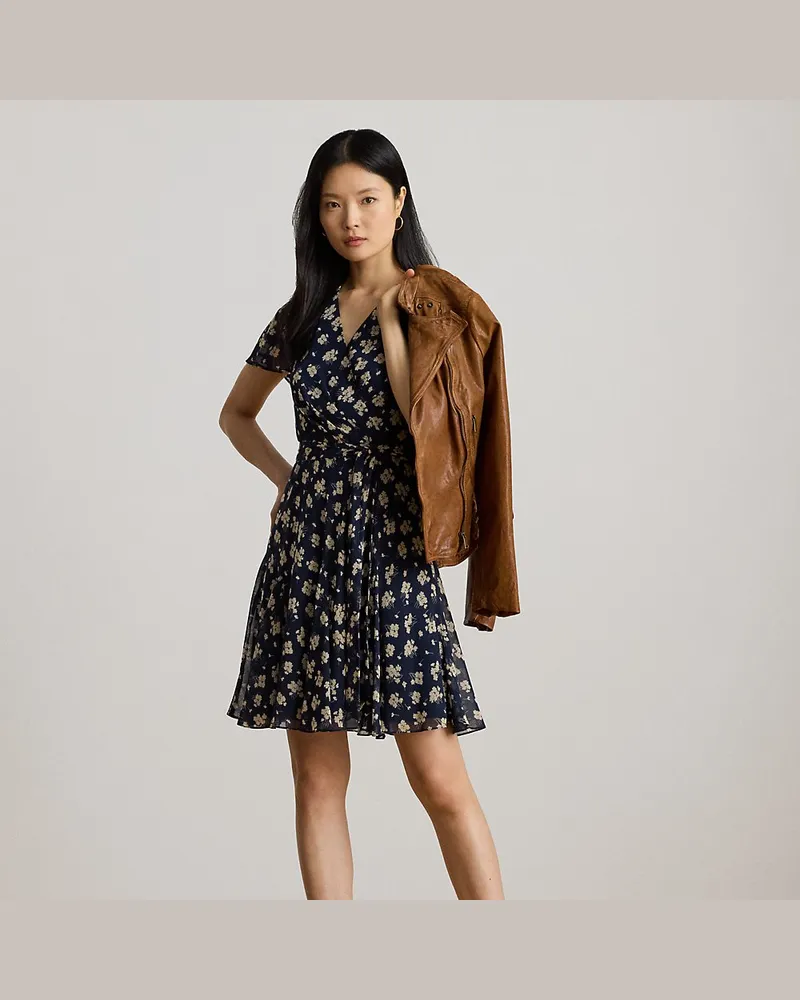 Ralph Lauren Geblümtes Kleid aus Knittergeorgette Blue