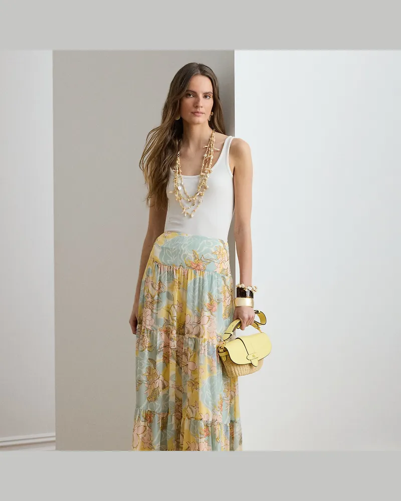 Ralph Lauren Geblümter Maxi-Stufenrock aus Georgette Cream
