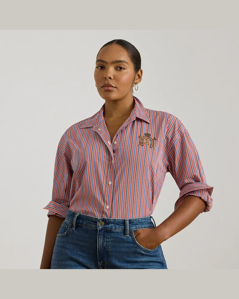 Ralph Lauren Plus Größen - Gestreiftes Relaxed-Fit Baumwollhemd Orange