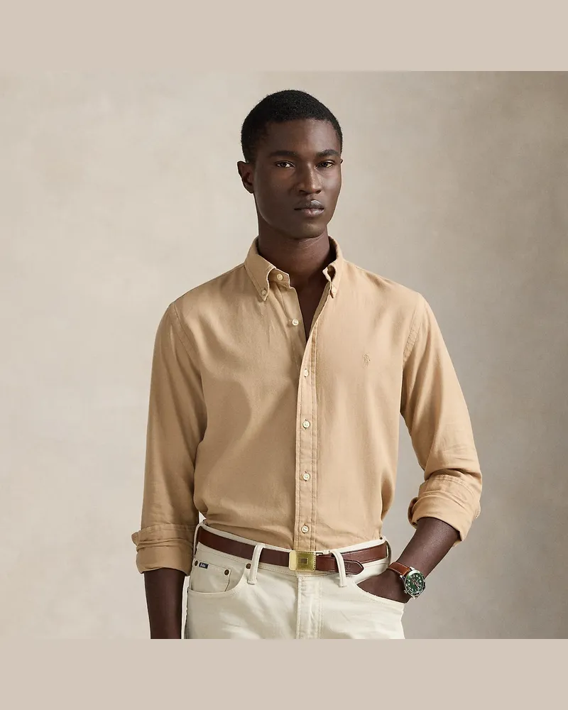 Ralph Lauren Custom-Fit strukturiertes Ratière-Hemd Tan