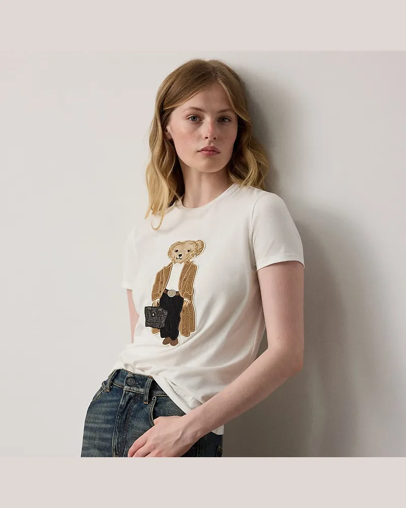 Ralph Lauren Baumwoll-T-Shirt mit Fall Polo Bear Cream