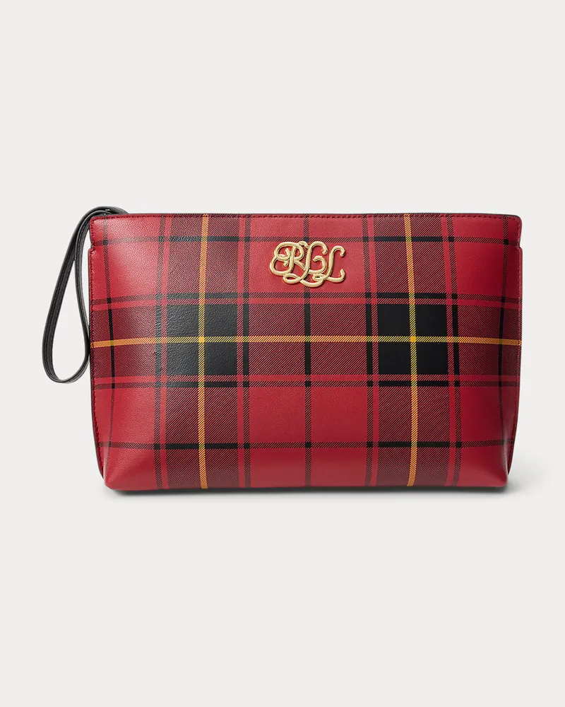 Ralph Lauren Große Nappaleder-Pochette mit Karomuster Black
