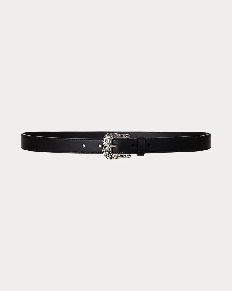 Ralph Lauren Ledergürtel mit geprägter Schnalle Black