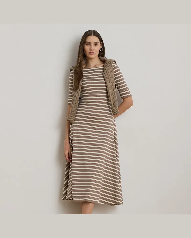 Ralph Lauren Gestreiftes Midikleid aus Baumwolle Brown