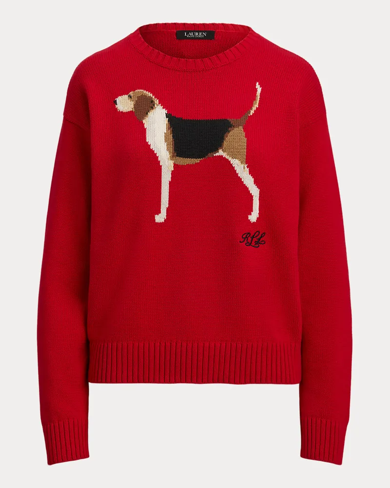 Ralph Lauren Kurzgrößen - Baumwollpullover mit Foxhound-Intarsie Red