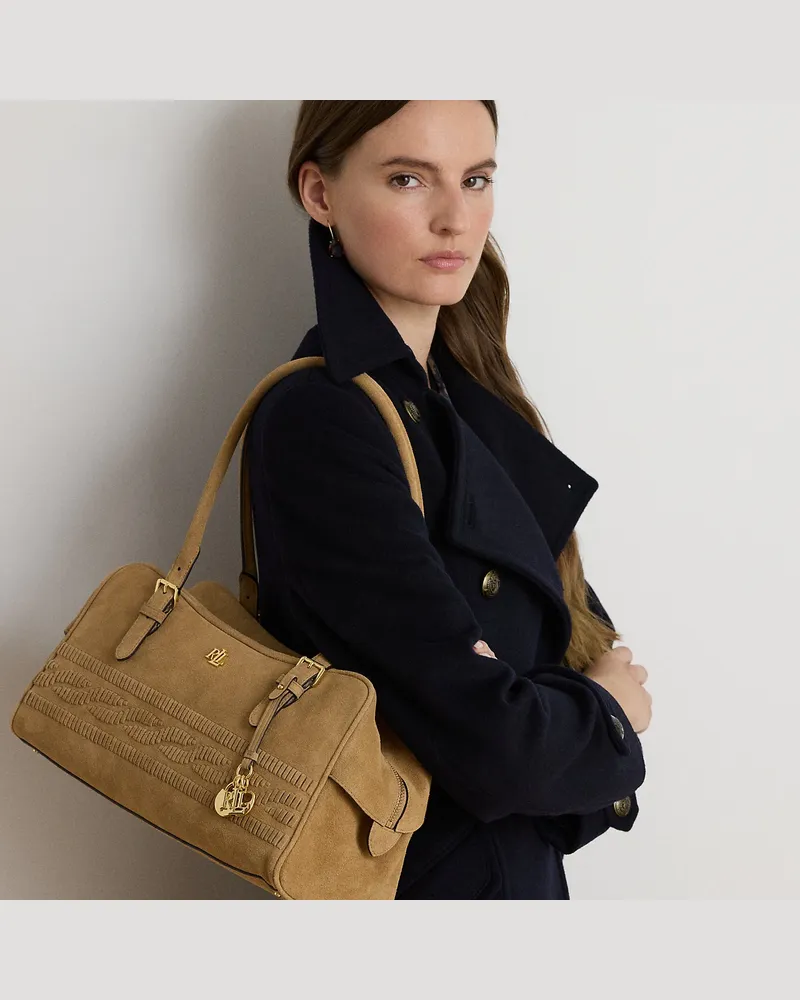 Ralph Lauren Große Umhängetasche Marcy mit Prägung Tan
