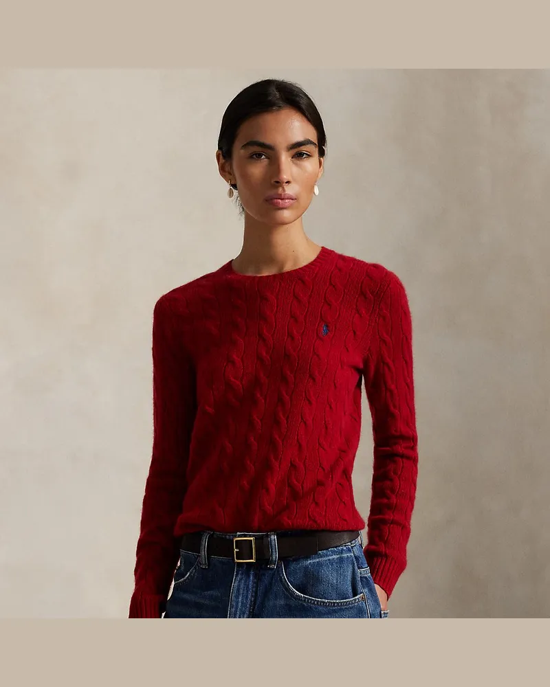Ralph Lauren Woll-Kaschmir-Pullover mit Zopfmuster Red