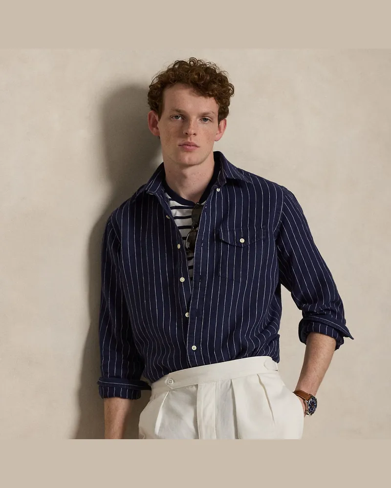 Ralph Lauren Gestreiftes Classic-Fit Leinenhemd Blue