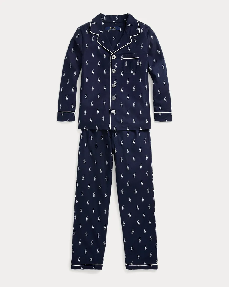 Ralph Lauren Flanelltwill-Pyjama mit Polo Pony Blue