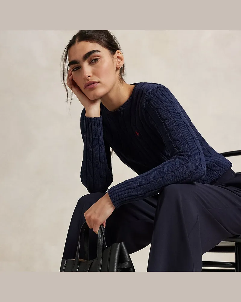 Ralph Lauren Baumwoll-Rundhalspullover mit Zopfmuster Blue