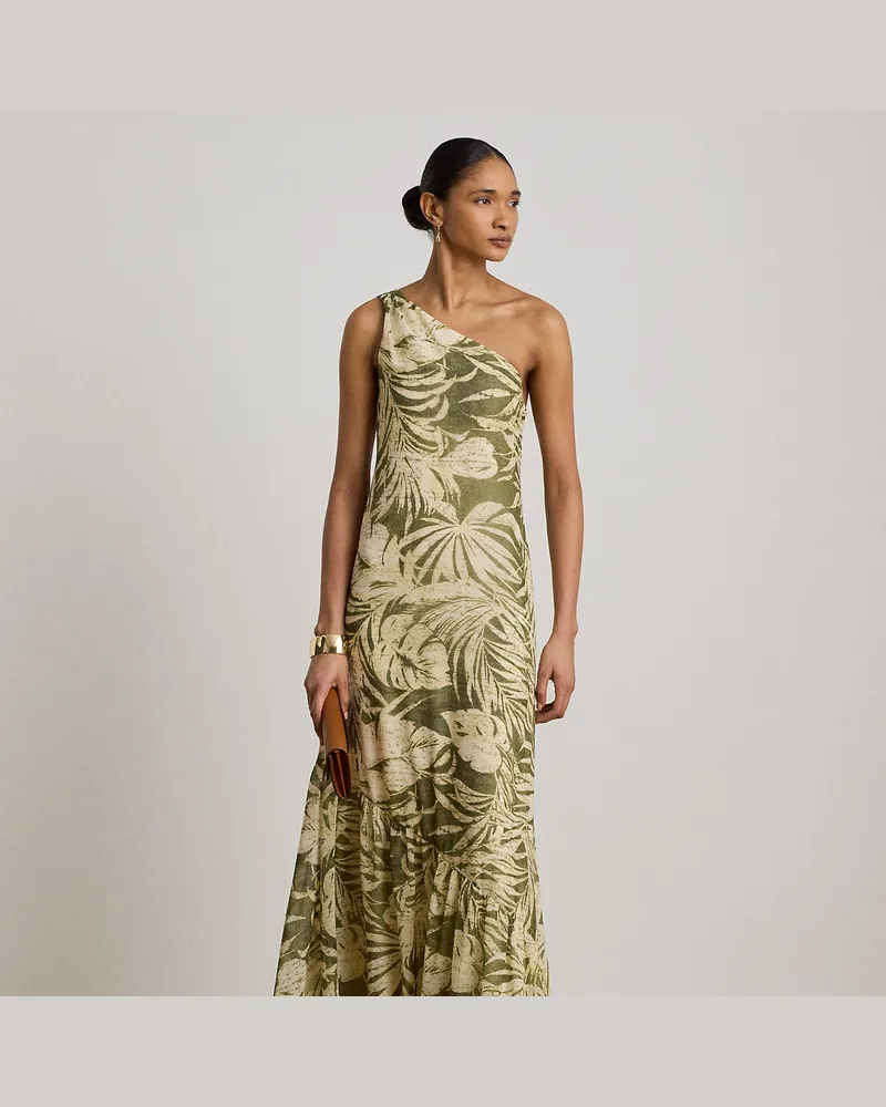 Ralph Lauren Einschultriges Georgette-Kleid Green