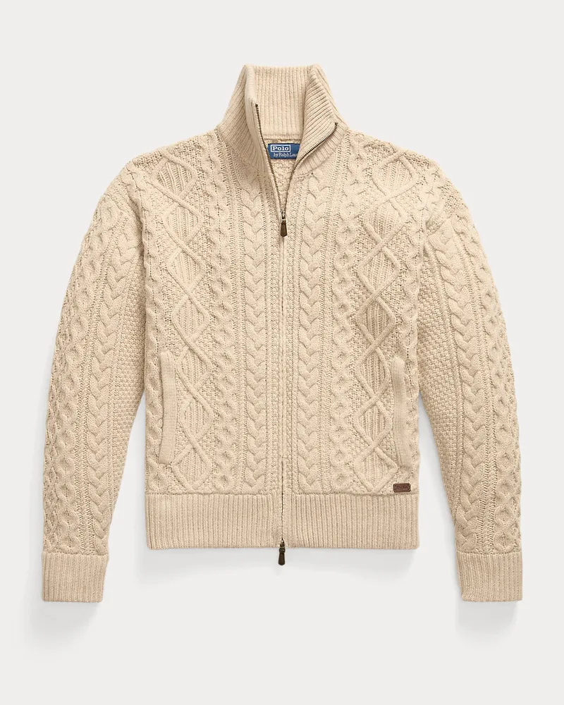 Ralph Lauren Aran-Strickpullover mit Reißverschluss Brown