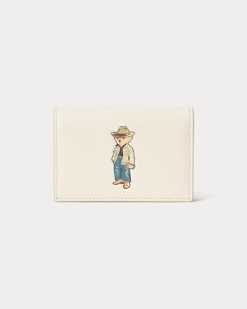 Ralph Lauren Lederkartenetui mit Klappe und Polo Bear White