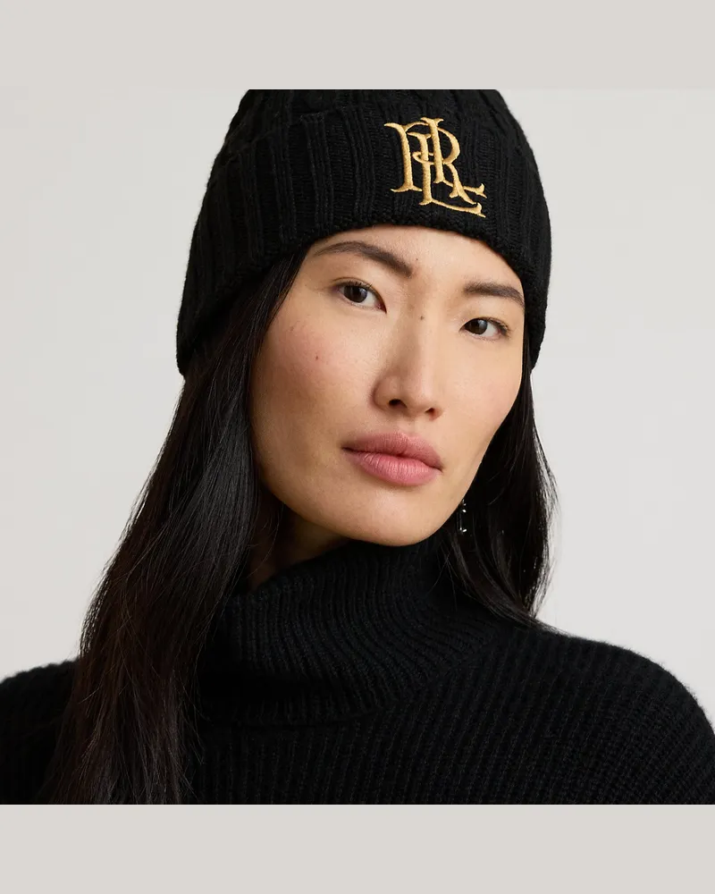Ralph Lauren Mütze mit Zopfmuster und Logostickerei Black