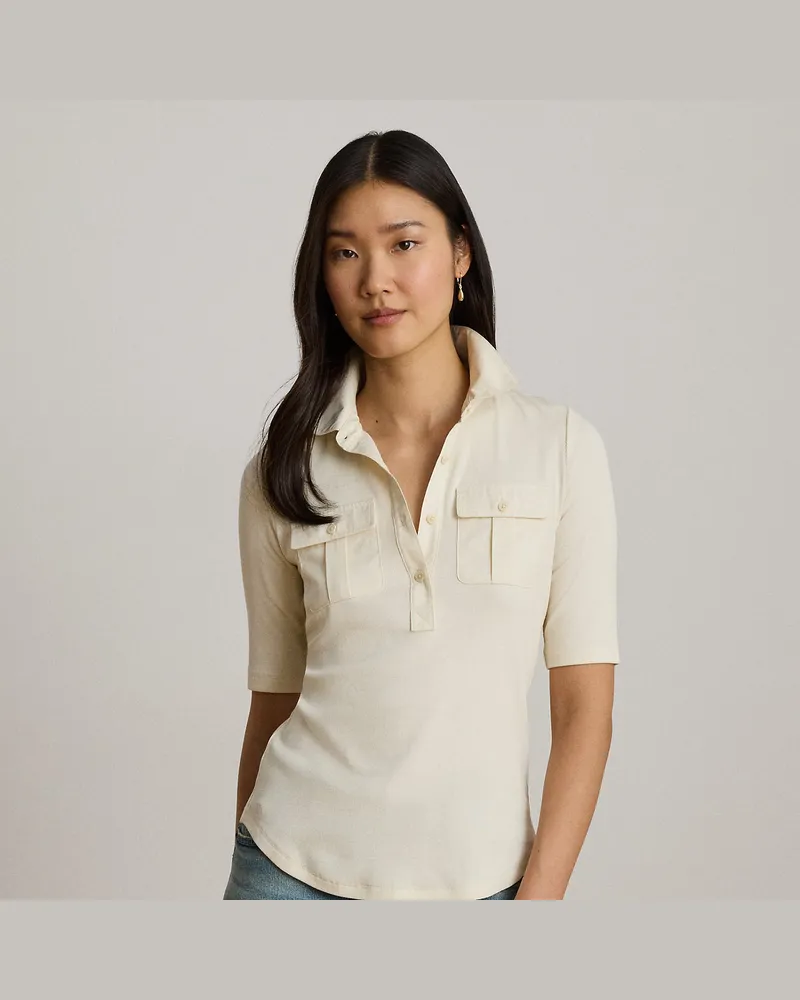 Ralph Lauren Rippenstrickoberteil mit Kragen Cream