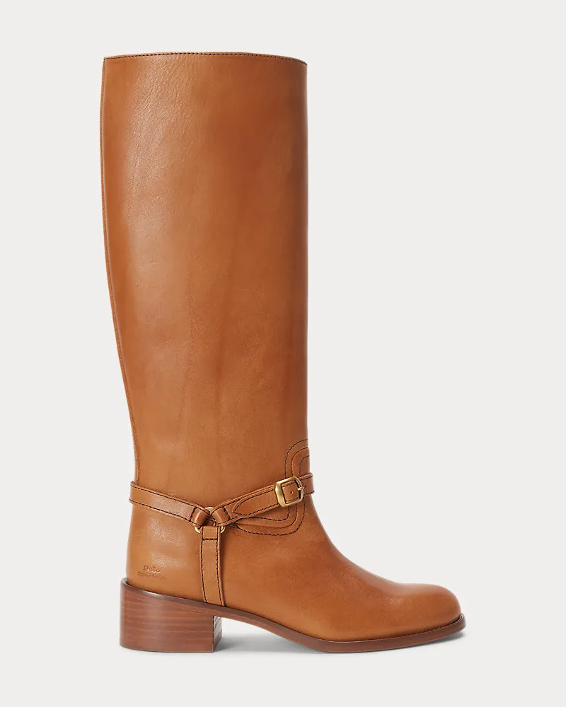 Ralph Lauren Reitstiefel aus poliertem Leder Brown